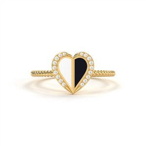 white black heart ring